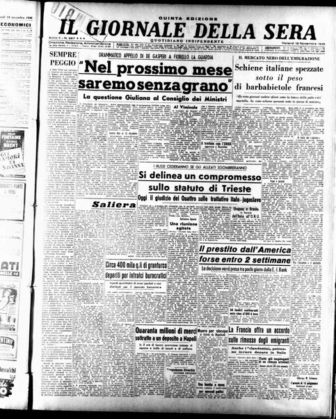 Il giornale della sera : quotidiano indipendente di informazioni