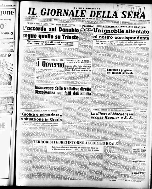 Il giornale della sera : quotidiano indipendente di informazioni