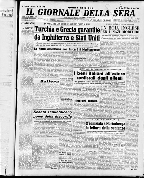 Il giornale della sera : quotidiano indipendente di informazioni