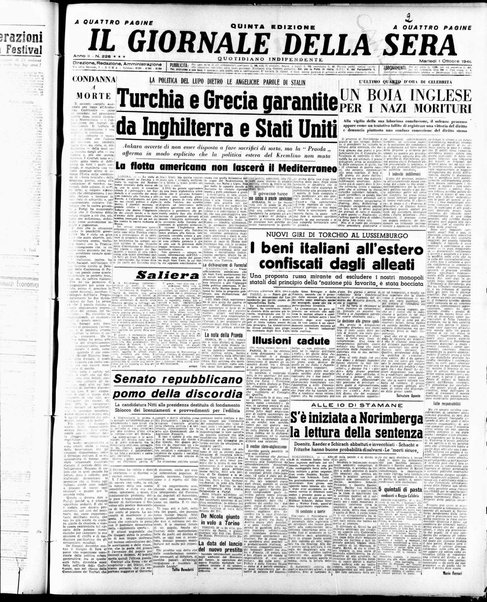 Il giornale della sera : quotidiano indipendente di informazioni