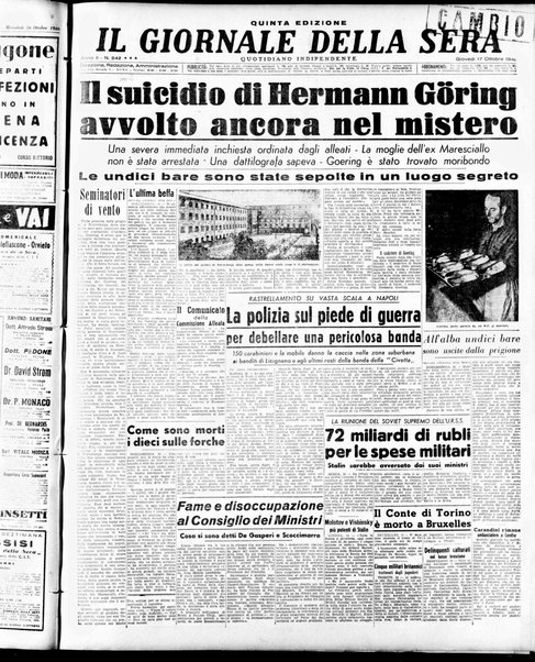 Il giornale della sera : quotidiano indipendente di informazioni