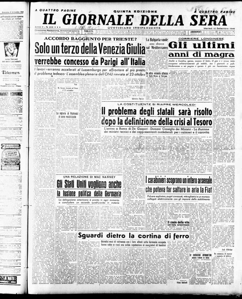 Il giornale della sera : quotidiano indipendente di informazioni