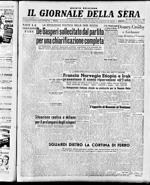 Il giornale della sera : quotidiano indipendente di informazioni