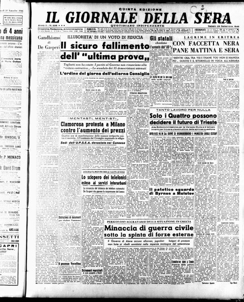 Il giornale della sera : quotidiano indipendente di informazioni