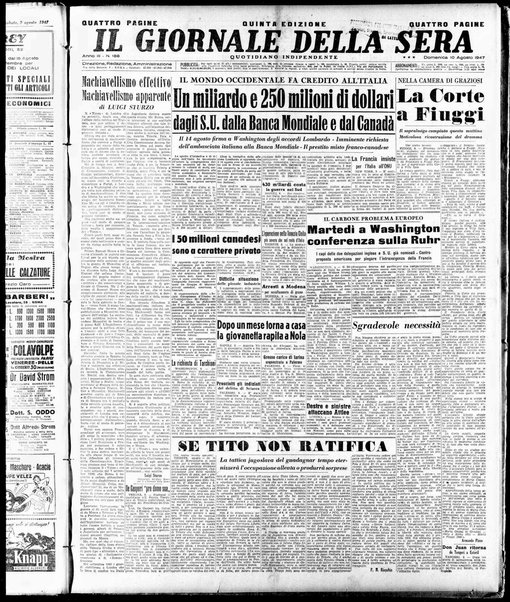 Il giornale della sera : quotidiano indipendente di informazioni