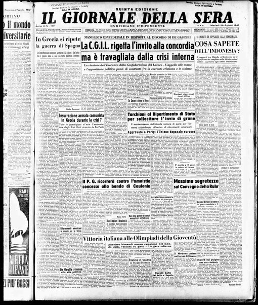 Il giornale della sera : quotidiano indipendente di informazioni