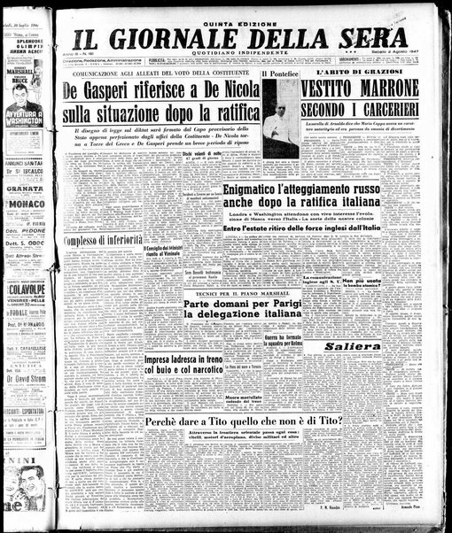 Il giornale della sera : quotidiano indipendente di informazioni