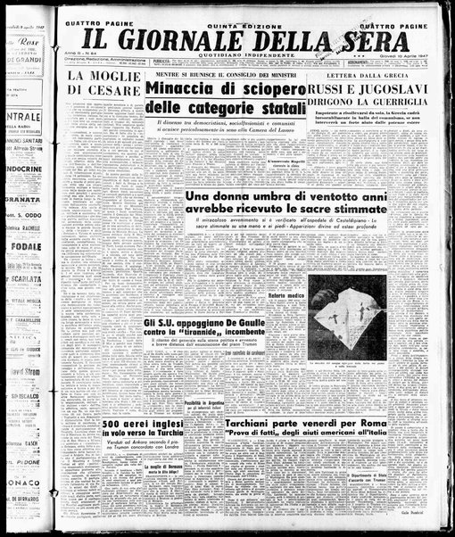 Il giornale della sera : quotidiano indipendente di informazioni