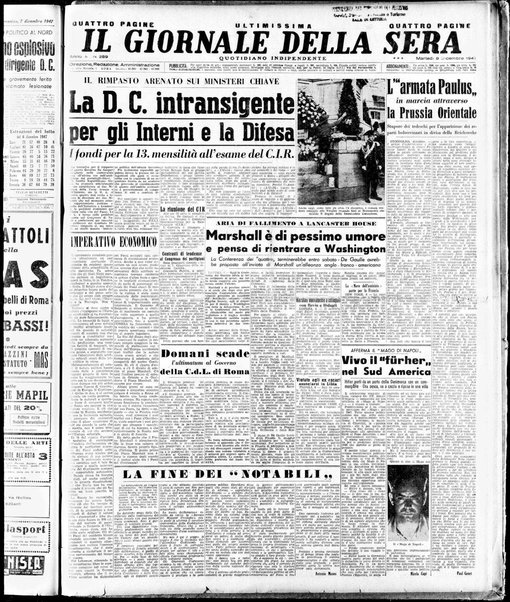 Il giornale della sera : quotidiano indipendente di informazioni