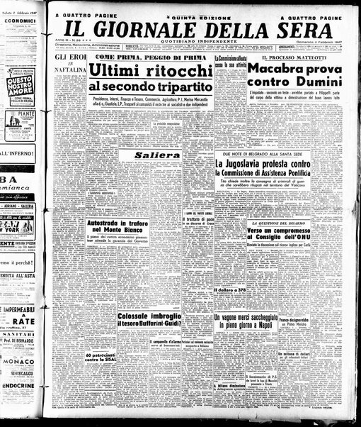 Il giornale della sera : quotidiano indipendente di informazioni