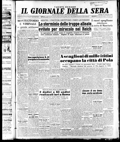 Il giornale della sera : quotidiano indipendente di informazioni