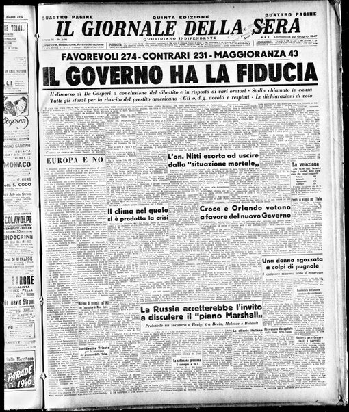 Il giornale della sera : quotidiano indipendente di informazioni