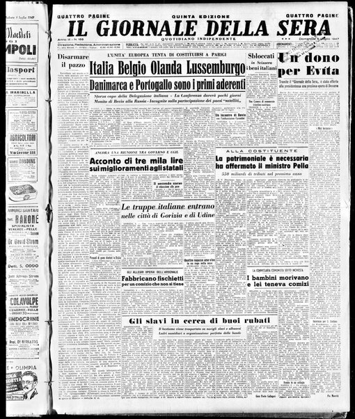 Il giornale della sera : quotidiano indipendente di informazioni