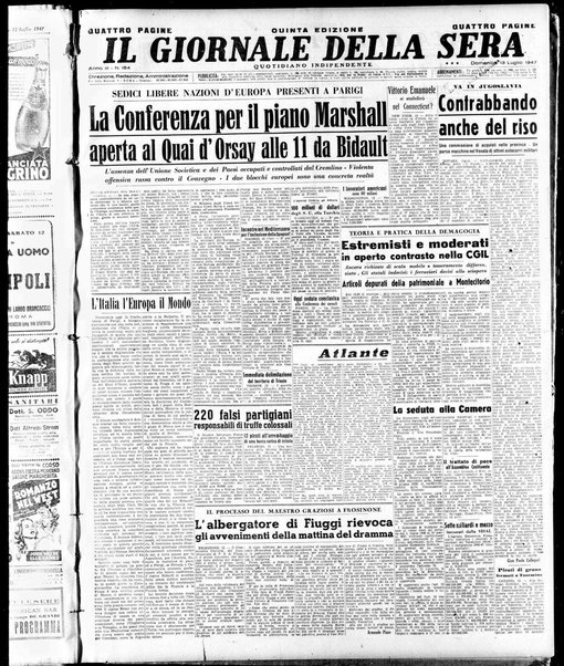 Il giornale della sera : quotidiano indipendente di informazioni