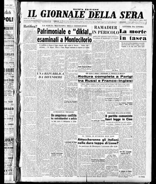 Il giornale della sera : quotidiano indipendente di informazioni