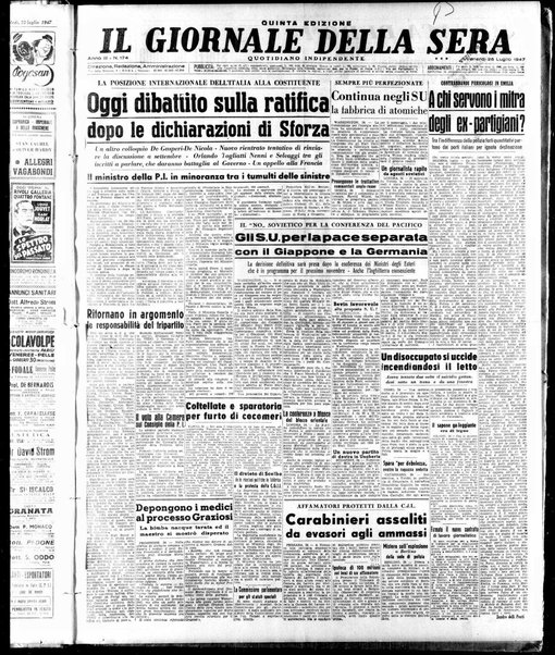 Il giornale della sera : quotidiano indipendente di informazioni