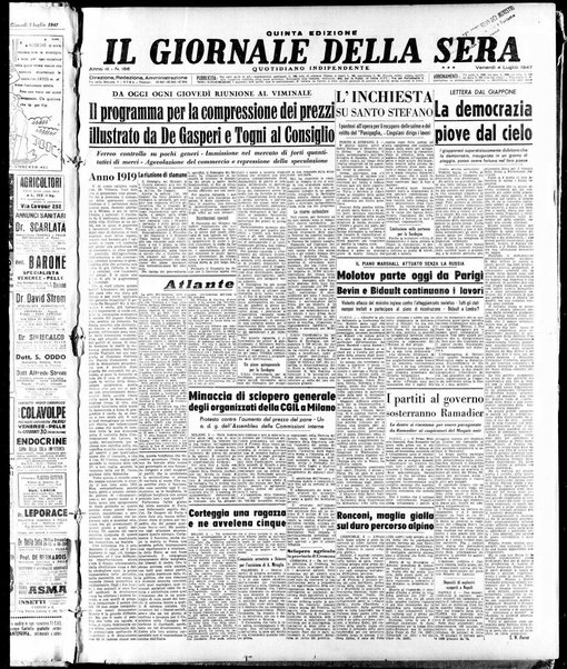 Il giornale della sera : quotidiano indipendente di informazioni