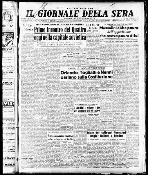 Il giornale della sera : quotidiano indipendente di informazioni