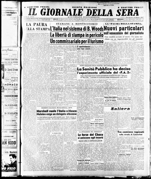 Il giornale della sera : quotidiano indipendente di informazioni