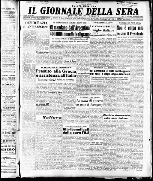 Il giornale della sera : quotidiano indipendente di informazioni