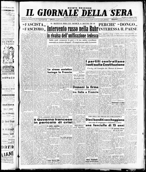 Il giornale della sera : quotidiano indipendente di informazioni