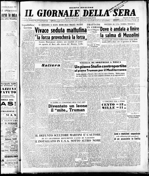 Il giornale della sera : quotidiano indipendente di informazioni