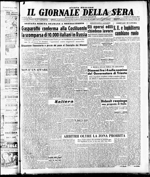 Il giornale della sera : quotidiano indipendente di informazioni