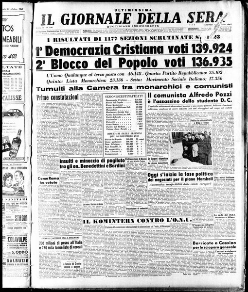 Il giornale della sera : quotidiano indipendente di informazioni