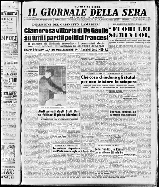 Il giornale della sera : quotidiano indipendente di informazioni