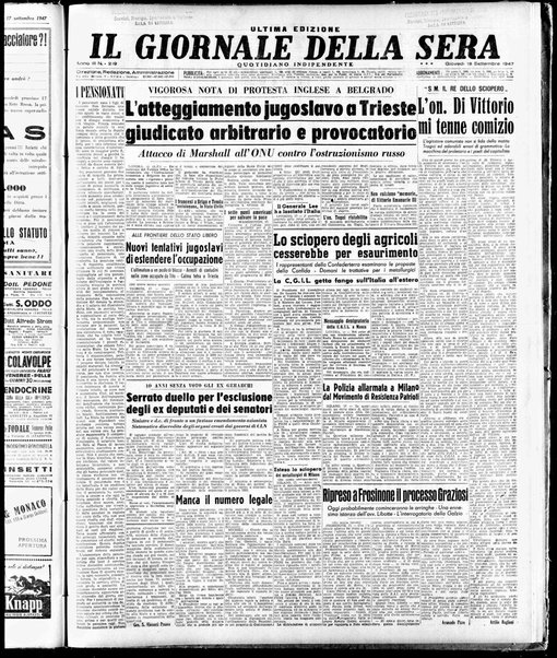 Il giornale della sera : quotidiano indipendente di informazioni