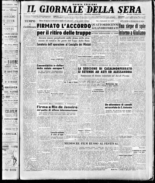 Il giornale della sera : quotidiano indipendente di informazioni