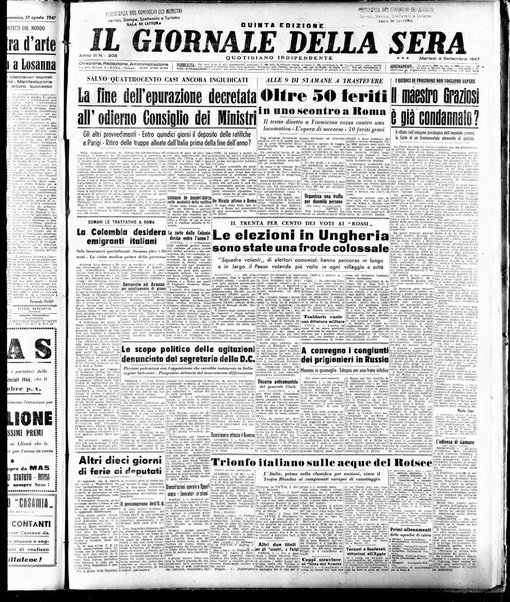 Il giornale della sera : quotidiano indipendente di informazioni