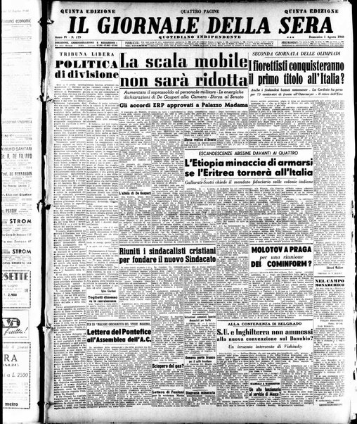 Il giornale della sera : quotidiano indipendente di informazioni