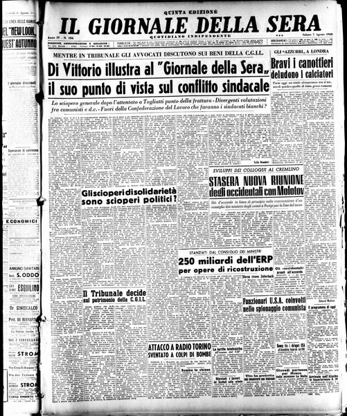 Il giornale della sera : quotidiano indipendente di informazioni