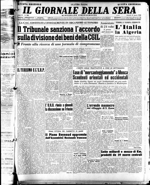 Il giornale della sera : quotidiano indipendente di informazioni