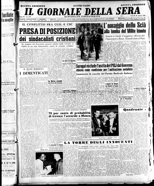 Il giornale della sera : quotidiano indipendente di informazioni