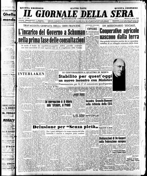 Il giornale della sera : quotidiano indipendente di informazioni