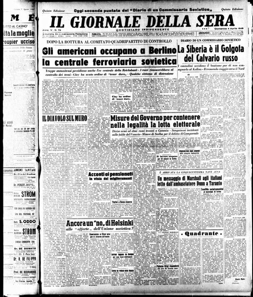 Il giornale della sera : quotidiano indipendente di informazioni