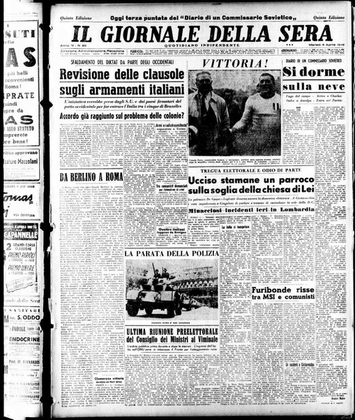 Il giornale della sera : quotidiano indipendente di informazioni