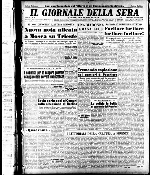 Il giornale della sera : quotidiano indipendente di informazioni