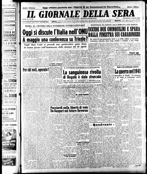 Il giornale della sera : quotidiano indipendente di informazioni