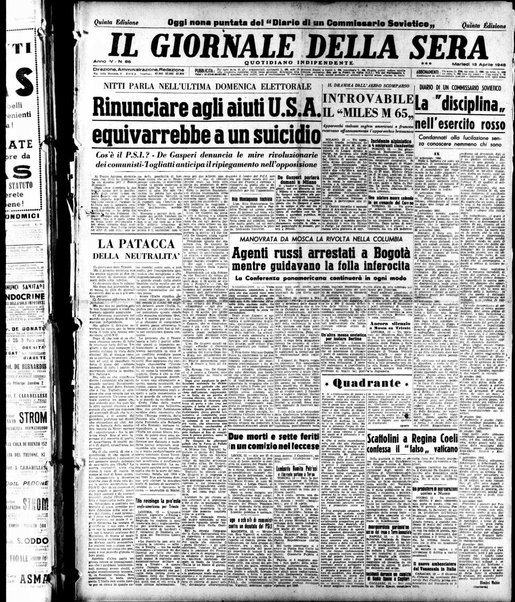 Il giornale della sera : quotidiano indipendente di informazioni