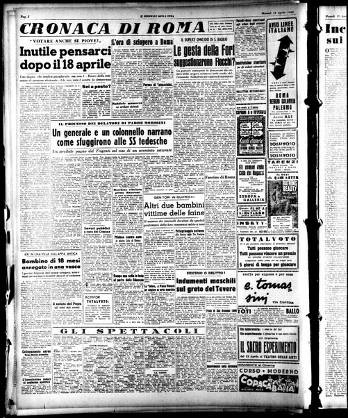 Il giornale della sera : quotidiano indipendente di informazioni