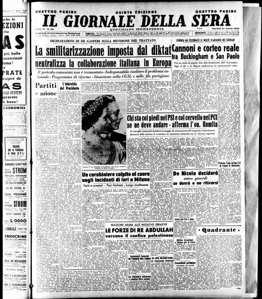 Il giornale della sera : quotidiano indipendente di informazioni