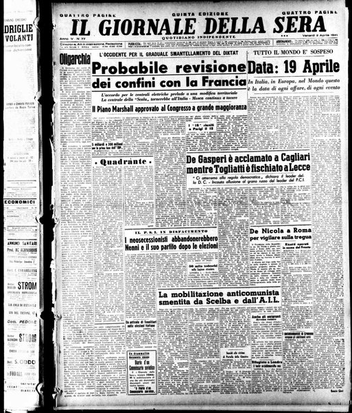 Il giornale della sera : quotidiano indipendente di informazioni