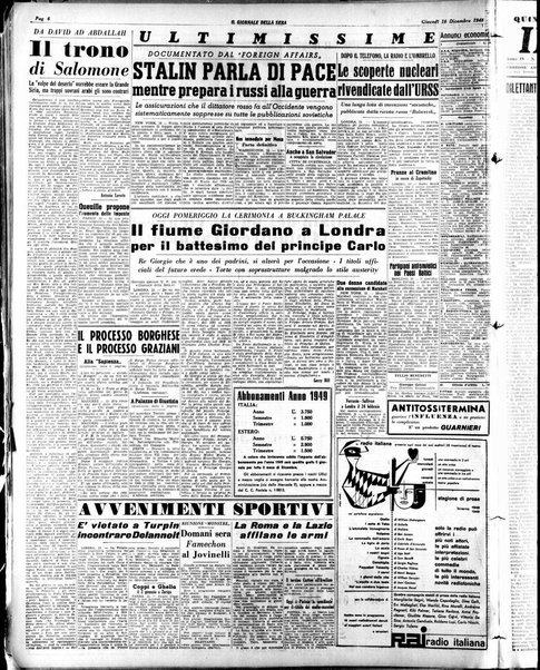 Il giornale della sera : quotidiano indipendente di informazioni