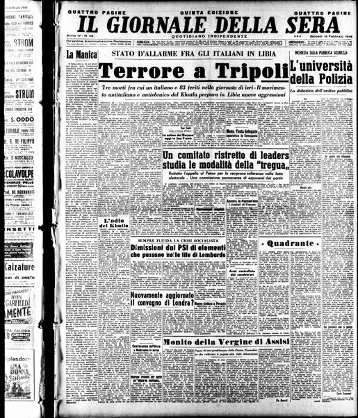 Il giornale della sera : quotidiano indipendente di informazioni