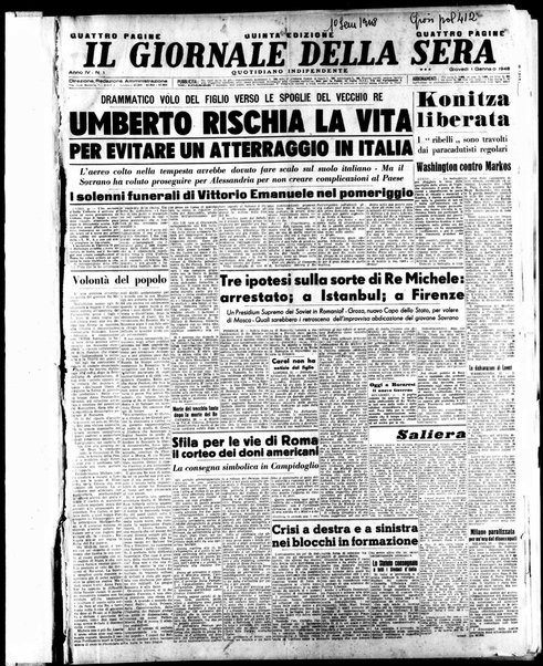 Il giornale della sera : quotidiano indipendente di informazioni