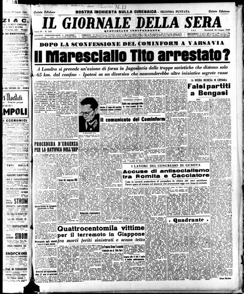 Il giornale della sera : quotidiano indipendente di informazioni