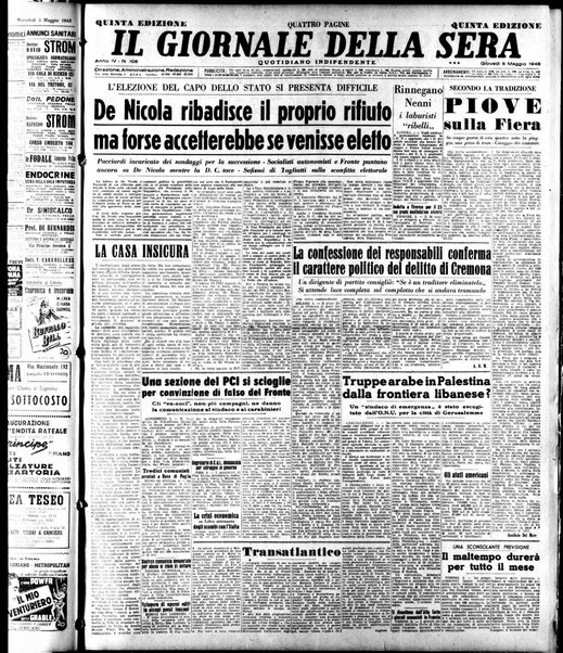 Il giornale della sera : quotidiano indipendente di informazioni